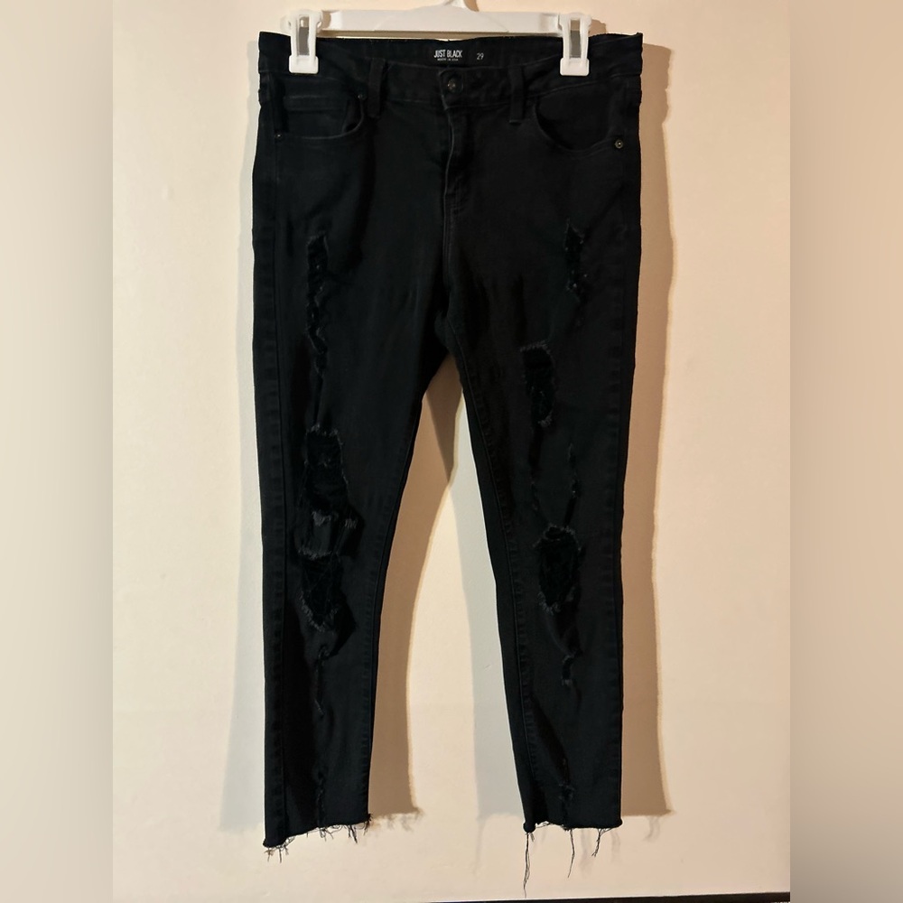 Just Black Skinny Raw Hemmed Distressed Jeans